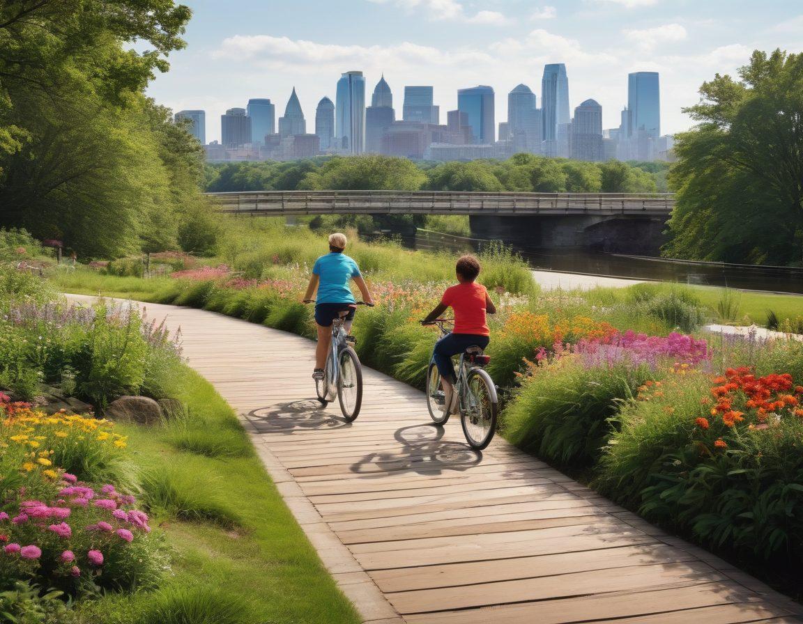 A vibrant family scene in New Jersey, featuring diverse family members of all ages engaging in healthy activities like biking, cooking, and discussing health at a picnic table. The backdrop showcases an iconic NJ landscape with greenery, bridges, and city skylines, symbolizing community health. Incorporate elements like flowers and wellness icons to evoke a sense of well-being. super-realistic. vibrant colors. outdoor setting.